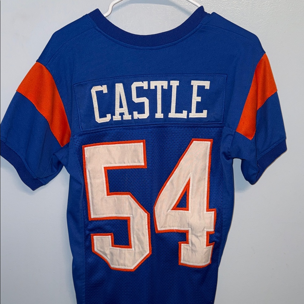Blue and Orange Blue Mountain State #54 Thad Castle Jersey